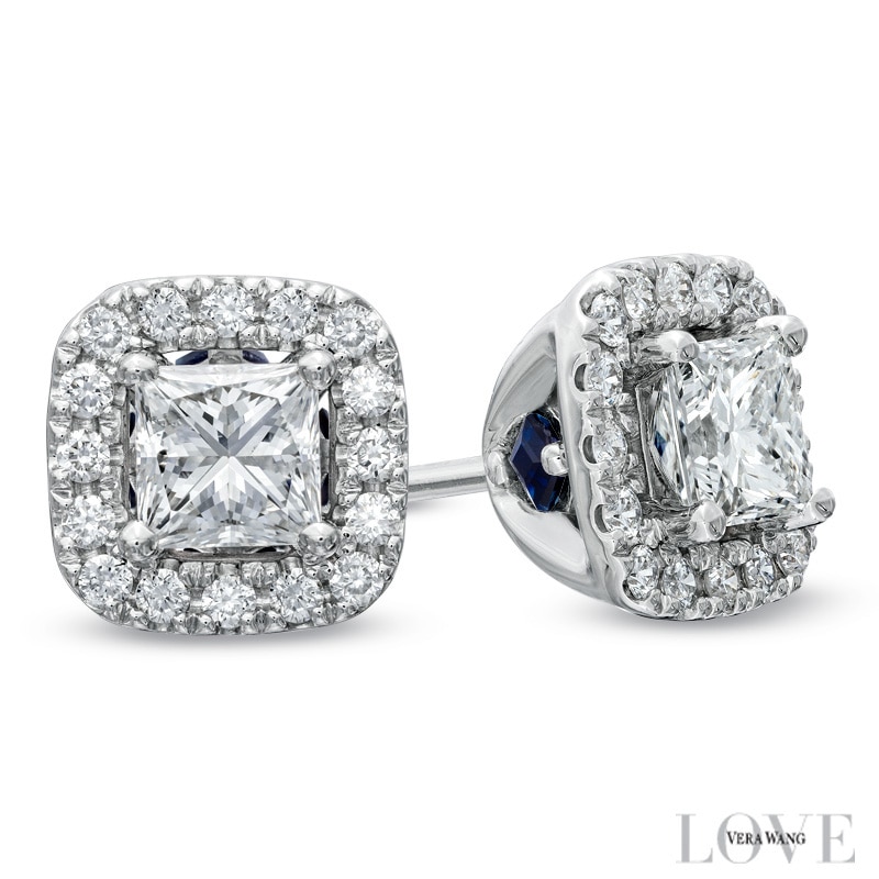 Main Image 1 of Vera Wang Love Collection 3/4 CT. T.W. Princess-Cut Diamond Frame Stud Earrings in 14K White Gold
