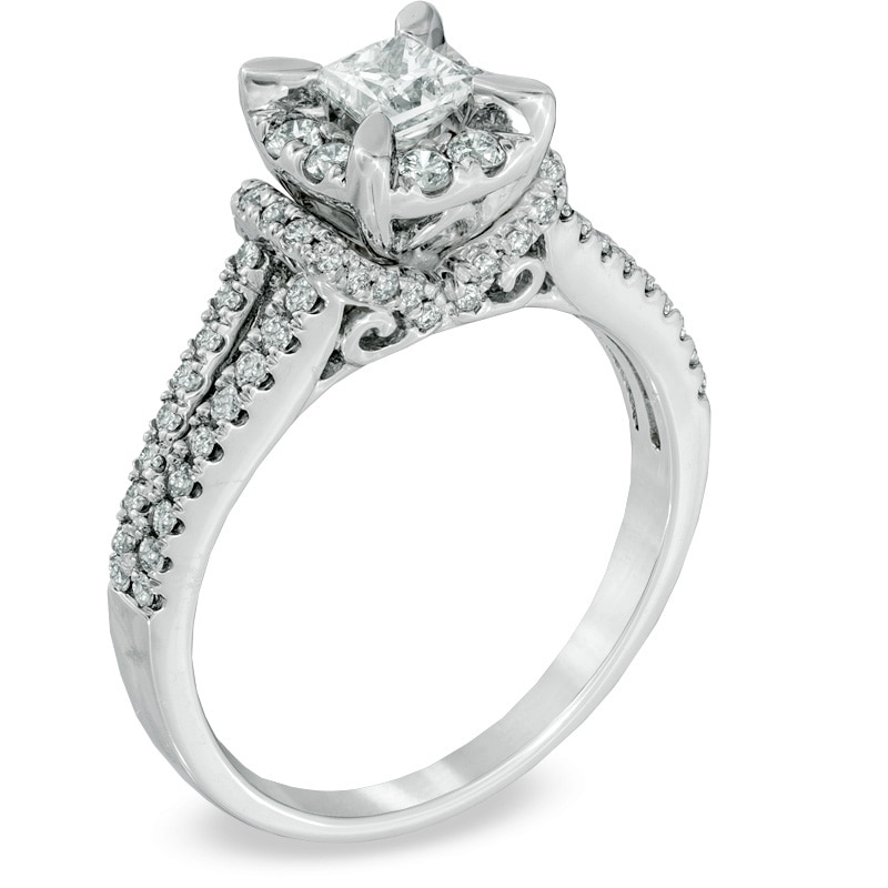 1 CT. T.W. Princess-Cut Diamond Vintage-Style Engagement Ring in 14K White Gold