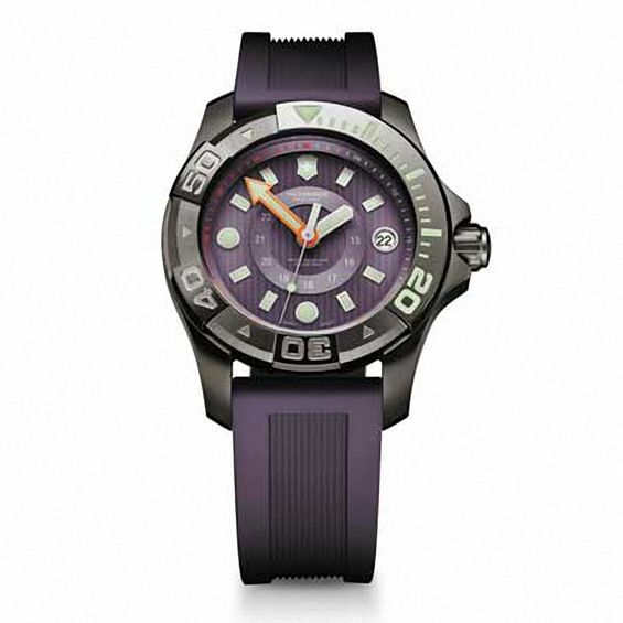 Ladies' Victorinox Swiss Army Dive Master 500 Black PVD Strap Watch with Purple Dial (Model: 241558)