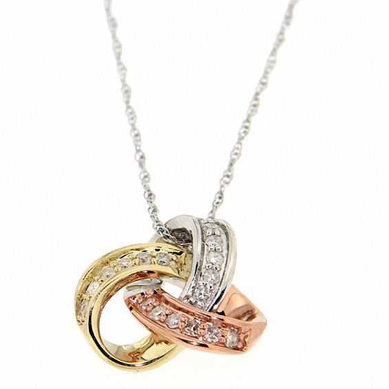 1/7 CT. T.w. Diamond Knot Pendant in 10K Tri-Tone Gold