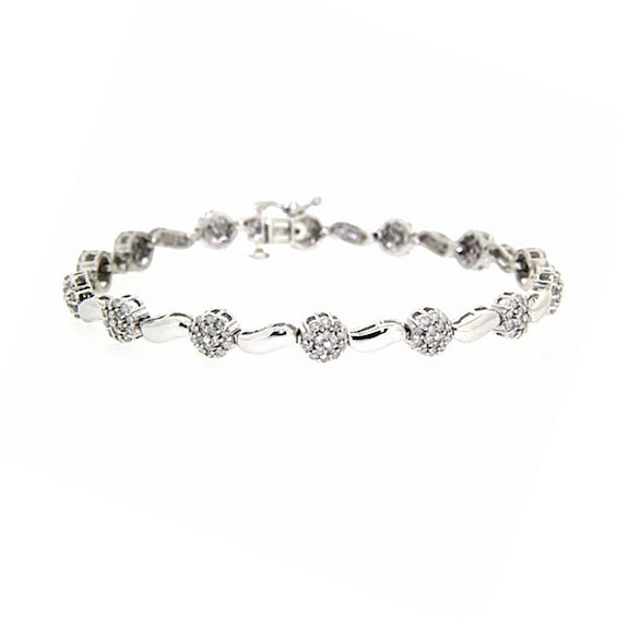1-1/2 CT. T.w. Diamond Cluster Station Bracelet in 10K White Gold - 7.25"