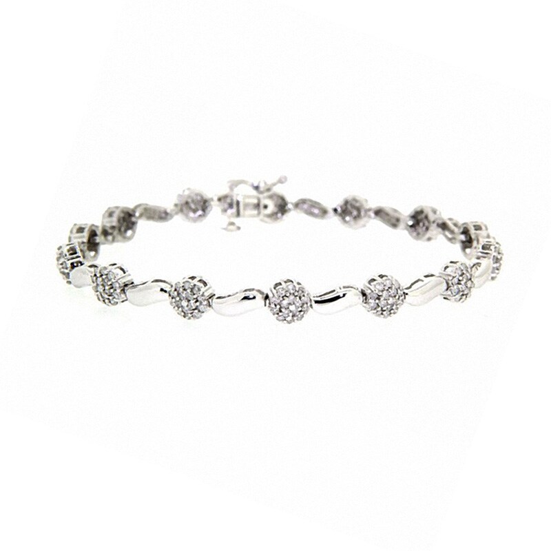 Main Image 1 of 1-1/2 CT. T.W. Diamond Cluster Station Bracelet in 10K White Gold - 7.25&quot;