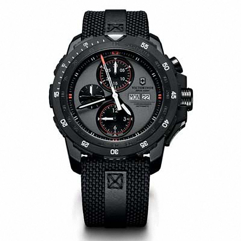 Men's Victorinox Swiss Army Alpnach Automatic Chronograph Black PVD Strap Watch with Grey Dial (Model: 241528)