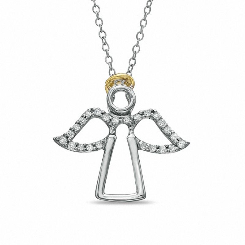 Diamond Accent Angel Pendant in Sterling Silver and 14K Gold Plate