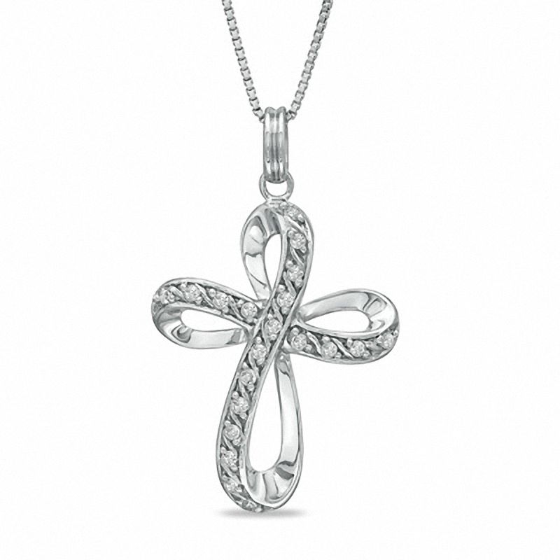 1/8 CT. T.W. Diamond Looped Cross Pendant in Sterling Silver