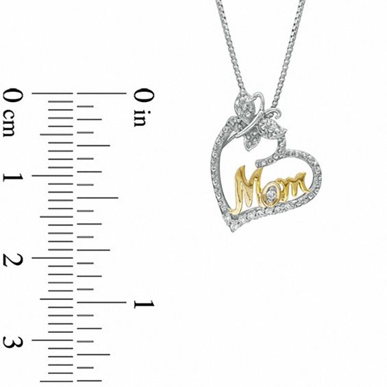 Diamond Accent Heart with Mom Pendant in Sterling Silver and 14K Gold Plate