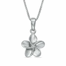 Diamond Accent Solitaire Flower Pendant in Sterling Silver