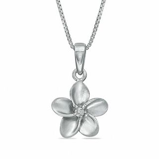 Diamond Accent Solitaire Flower Pendant in Sterling Silver