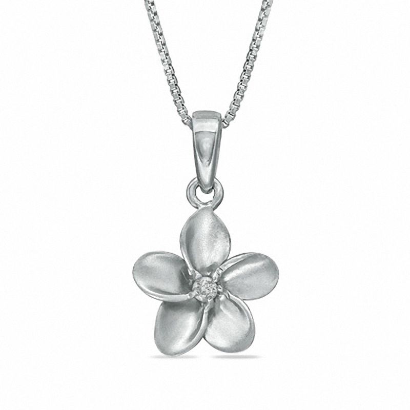 Diamond Accent Solitaire Flower Pendant in Sterling Silver