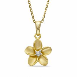 Diamond Accent Solitaire Flower Pendant in Sterling Silver and 14K Gold Plate