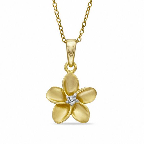 Diamond Accent Solitaire Flower Pendant in Sterling Silver and 14K Gold Plate