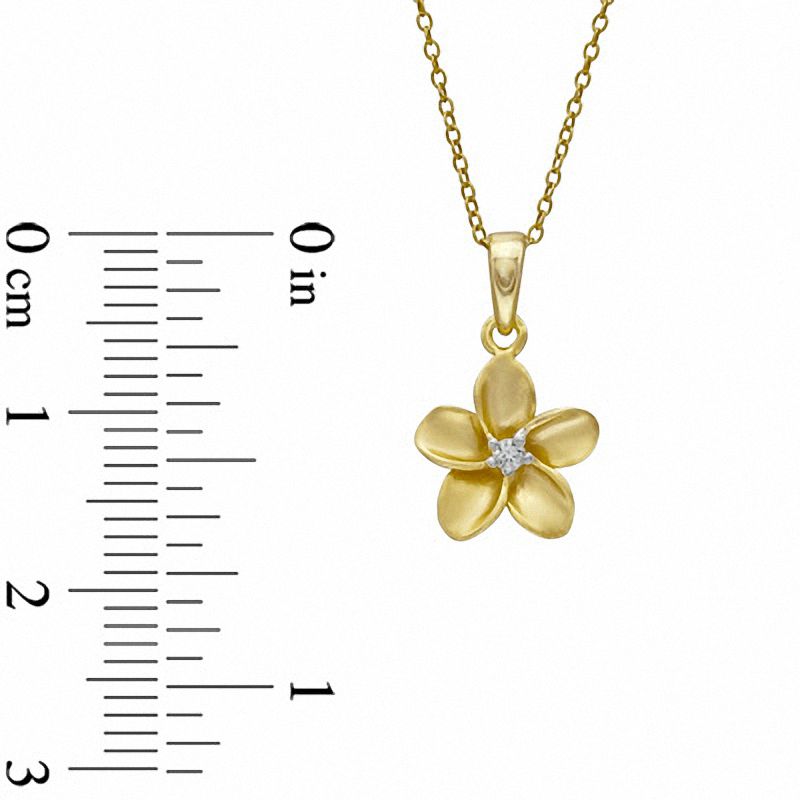 Main Image 2 of Diamond Accent Solitaire Flower Pendant in Sterling Silver and 14K Gold Plate