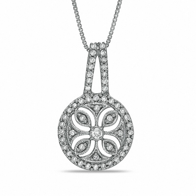 Main Image 1 of 1/3 CT. T.W. Diamond Filigree Pendant in Sterling Silver