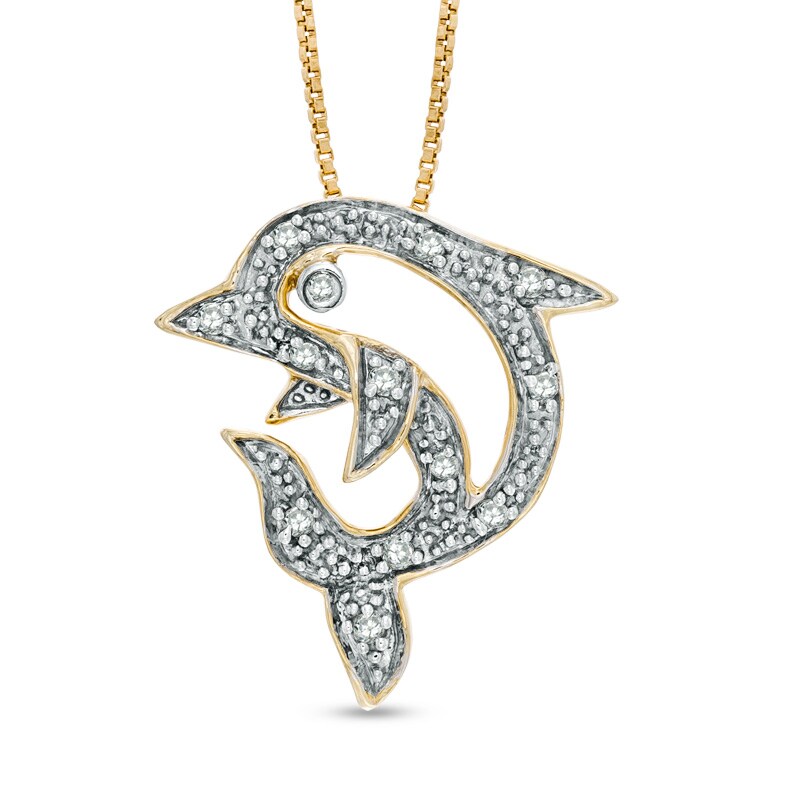 1/10 CT. T.W. Diamond Dolphin Pendant in Sterling Silver and 14K Gold Plate