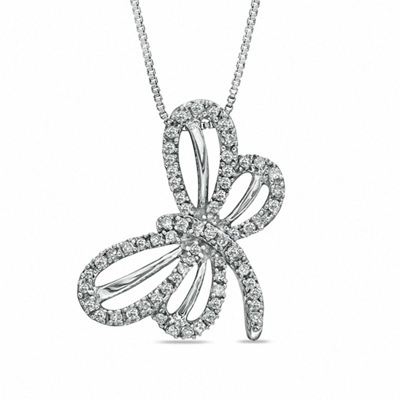 1/4 CT. T.W. Diamond Tilted Dragonfly Pendant in Sterling Silver