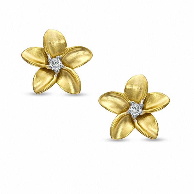 Diamond Accent Solitaire Flower Stud Earrings in Sterling Silver and 14K  Gold Plate
