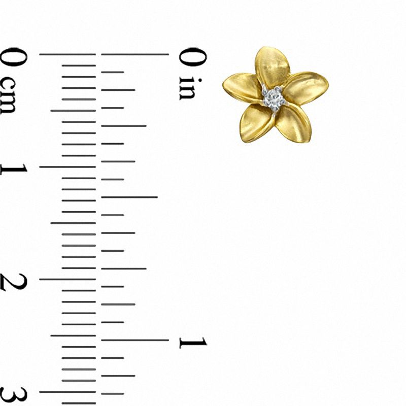 Main Image 2 of Diamond Accent Solitaire Flower Stud Earrings in Sterling Silver and 14K Gold Plate