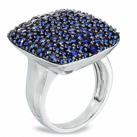 Lab-Created Blue Sapphire Rectangular-Shaped Ring in Sterling Silver