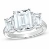 Thumbnail Image 1 of Emerald-Cut Lab-Created White Sapphire Three Stone Ring in Sterling Silver