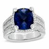 Thumbnail Image 1 of Cushion-Cut Lab-Created Ceylon and White Sapphire Ring in Sterling Silver