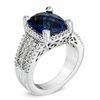 Thumbnail Image 2 of Cushion-Cut Lab-Created Ceylon and White Sapphire Ring in Sterling Silver