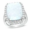 Thumbnail Image 1 of Cushion-Cut Lab-Created Opal and White Sapphire Frame Ring in Sterling Silver