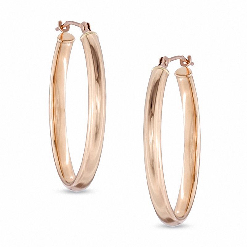 Main Image 1 of Oval Hoop Earrings in 14K Rose Gold