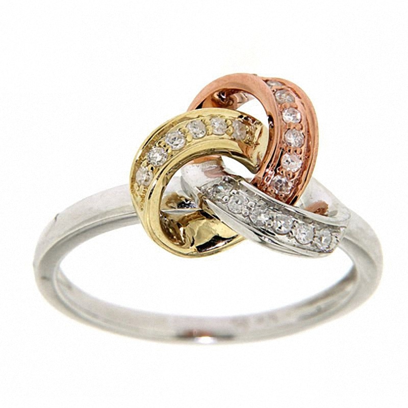 Main Image 1 of 1/7 CT. T.W. Diamond Knot Ring in 10K Tri-Tone Gold