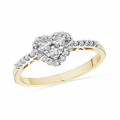 10KT White Gold Round Diamond Slender Dainty Heart Ring 0.07 Cttw 