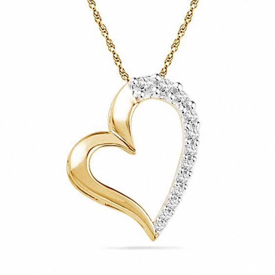 1/4 CT. T.w. Diamond Tilted Heart Pendant in 10K Gold