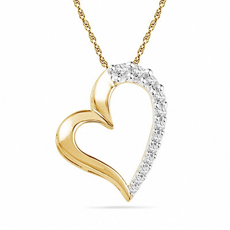 1/4 CT. T.W. Diamond Tilted Heart Pendant in 10K Gold