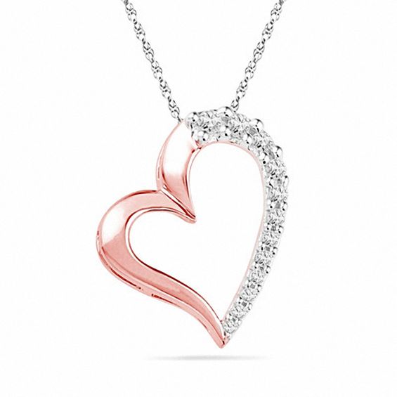 1/4 CT. T.w. Diamond Tilted Heart Pendant in 10K Rose Gold