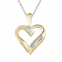 1/20 CT. T.W. Baguette Diamond Heart Pendant in 10K Gold