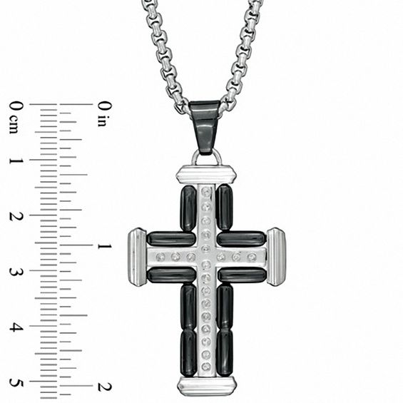 Men's 1/5 CT. T.w. Diamond Cross Pendant in Two-Tone Stainless Steel - 24"