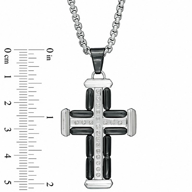 Main Image 2 of Men's 1/5 CT. T.W. Diamond Cross Pendant in Two-Tone Stainless Steel - 24"