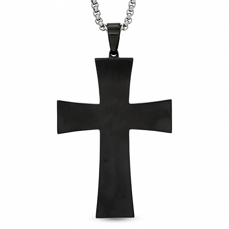 Main Image 2 of Men's 1/4 CT. T.W. Diamond Cross Pendant in Two-Tone Stainless Steel - 36"