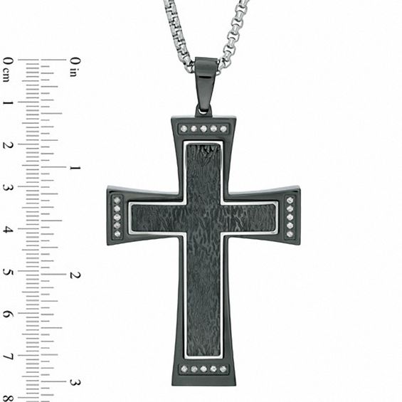 Men's 1/4 CT. T.w. Diamond Cross Pendant in Two-Tone Stainless Steel - 36"