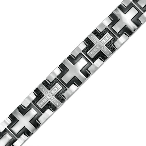 1/5 CT. T.w. Diamond Cross Bracelet in Tri-Tone Stainless Steel - 8.25"
