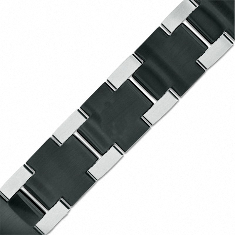 Main Image 2 of Men's 1/5 CT. T.W. Diamond Cross Bracelet in Tri-Tone Stainless Steel - 8.25"