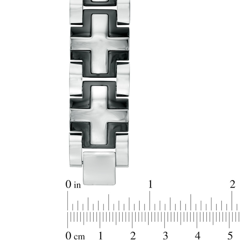 Main Image 3 of Men's 1/5 CT. T.W. Diamond Cross Bracelet in Tri-Tone Stainless Steel - 8.25"