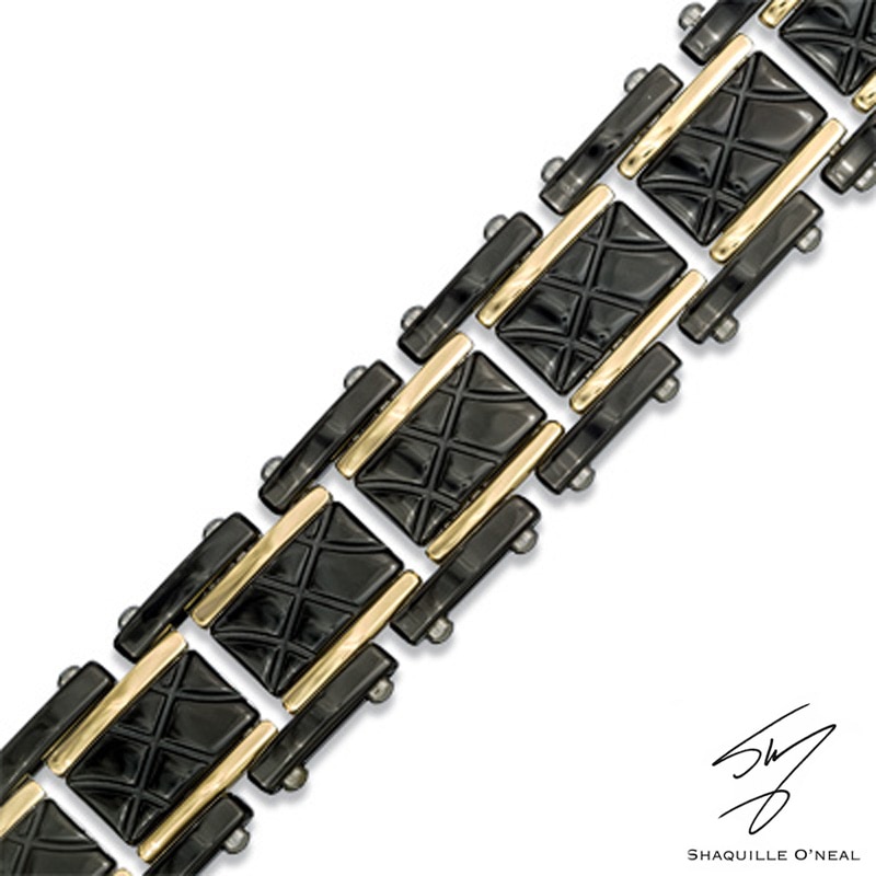 Main Image 1 of Men's 18.0mm Grooved Bracelet in Two-Tone Stainless Steel - 8.25"