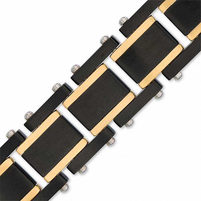 Main Image 2 of Men's 18.0mm Grooved Bracelet in Two-Tone Stainless Steel - 8.25"