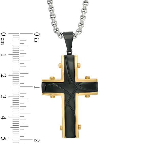 Men's Grooved Cross Pendant in Two-Tone Stainless Steel - 24"