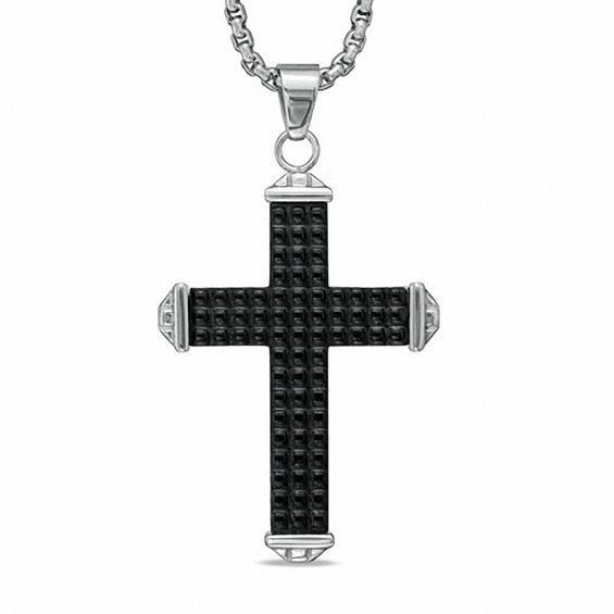 Men's Tread Cross Pendant in Two-Tone Stainless Steel - 24"