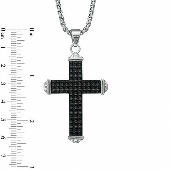 Men's Tread Cross Pendant in Two-Tone Stainless Steel - 24"