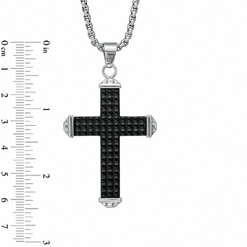 Main Image 2 of Men's Tread Cross Pendant in Two-Tone Stainless Steel - 24"