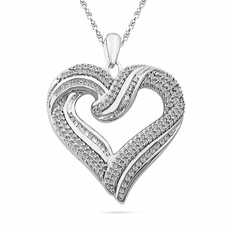 Main Image 1 of 1 CT. T.W. Diamond Multi-Row Heart Pendant in Sterling Silver