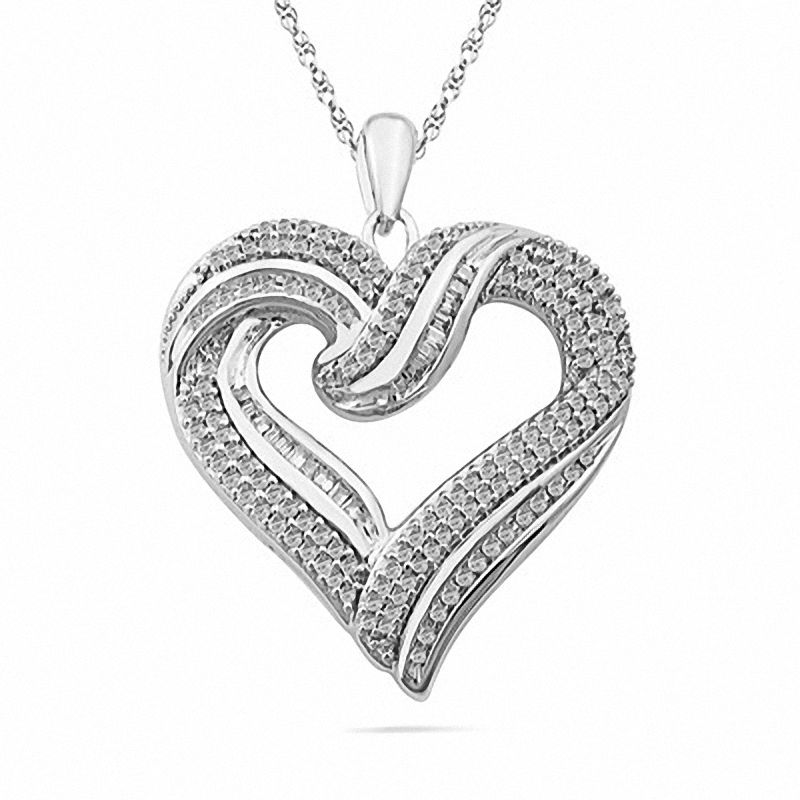 1 CT. T.W. Diamond Multi-Row Heart Pendant in Sterling Silver