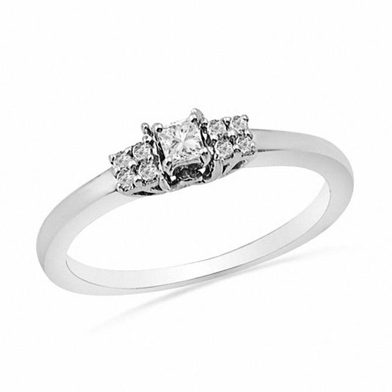 1/8 CT. T.w. Princess-Cut Diamond Three Stone Composite Promise Ring in Sterling Silver