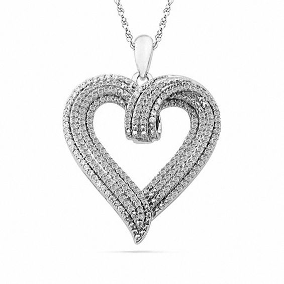 3/4 CT. T.w. Diamond Multi-Row Heart Pendant in Sterling Silver
